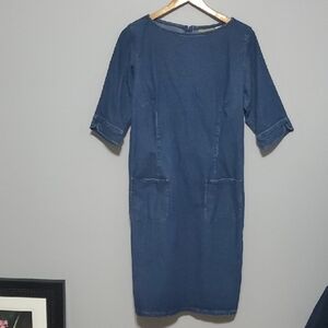 Liz Claiborne Womens Size 8 Blue Denim Dress Front Pockets Classic